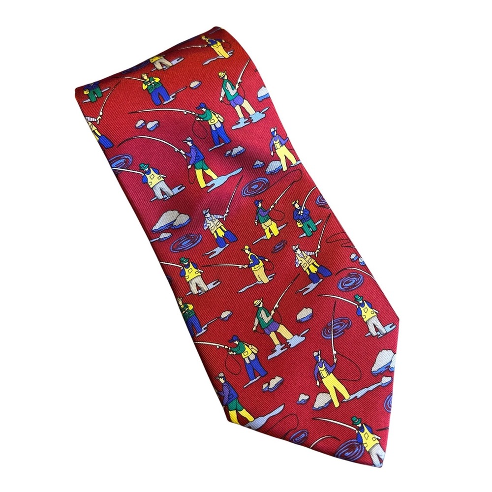 Alynn Neckwear Tie Mens‎ OS Red Opening Day Fly Fishing Silk Novelty